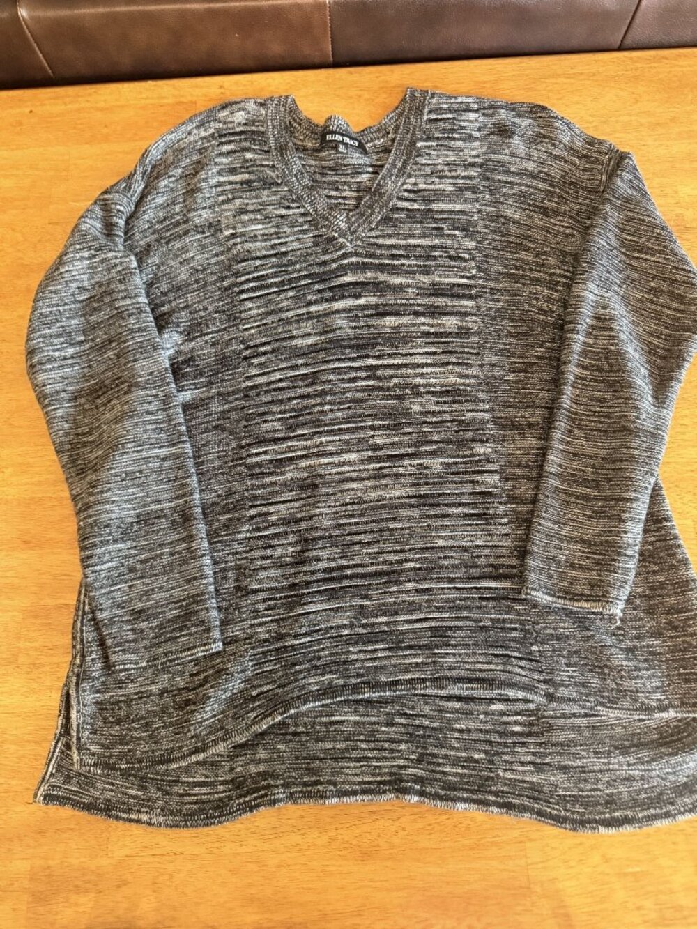 Ellen Tracy Womens Black & Ivory V-Neck Pullover Sweater Medium Weight Size XL